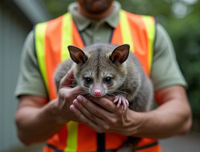 Animal handler safely recovering a deceased possum in St Kilda East